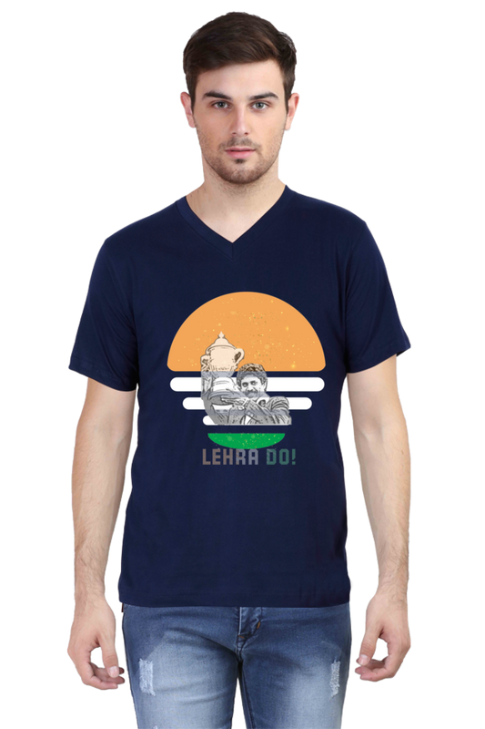 Lehra Do!! Kapil Dev (V-Neck Half Sleeve T-Shirt)