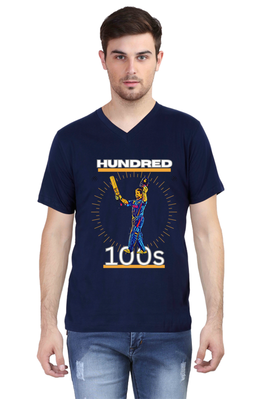 Sachin's 100th Hundred (V-Neck Half Sleeve T-Shirt)