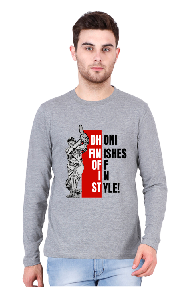 Dhoni Finishes Off in Style (Round Neck Full Sleeve T-Shirt)